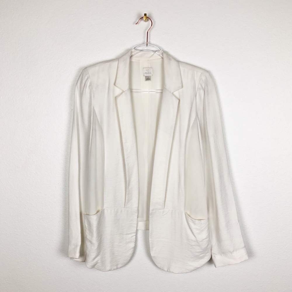 LC Lauren Conrad Ivory Mesh Panel Open Blazer 6